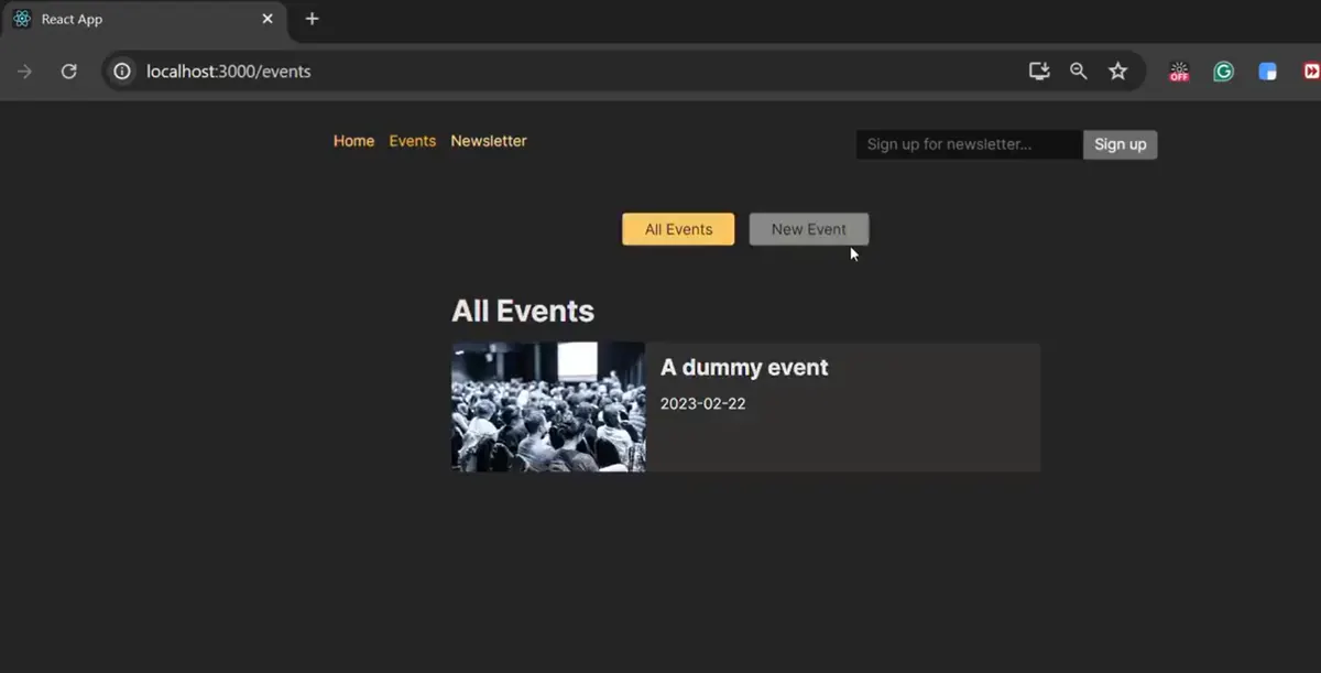 Events Web App screenshot